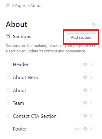 Adding a new section to a page