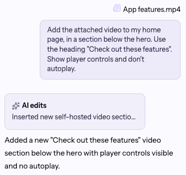 Uploaded video added to a page in the B12 Editor preview, with player controls showing