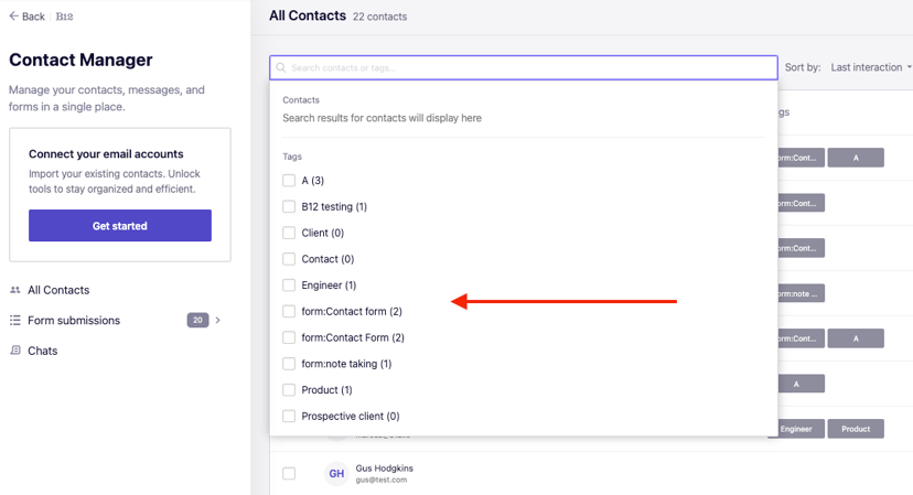 Searching for Contacts in the B12 Contact Manager
